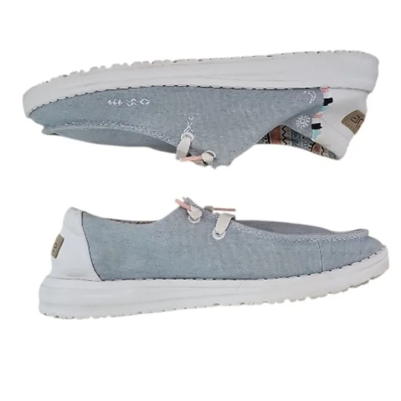 Hey Dude Wendy Boho Light Denim Slip-On Shoes Women’s 7 Casual Comfort Travel - Picture 11 of 13